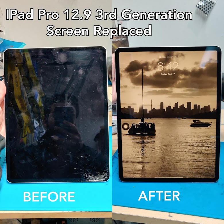 iPad Pro 12.9 before and after screen repair