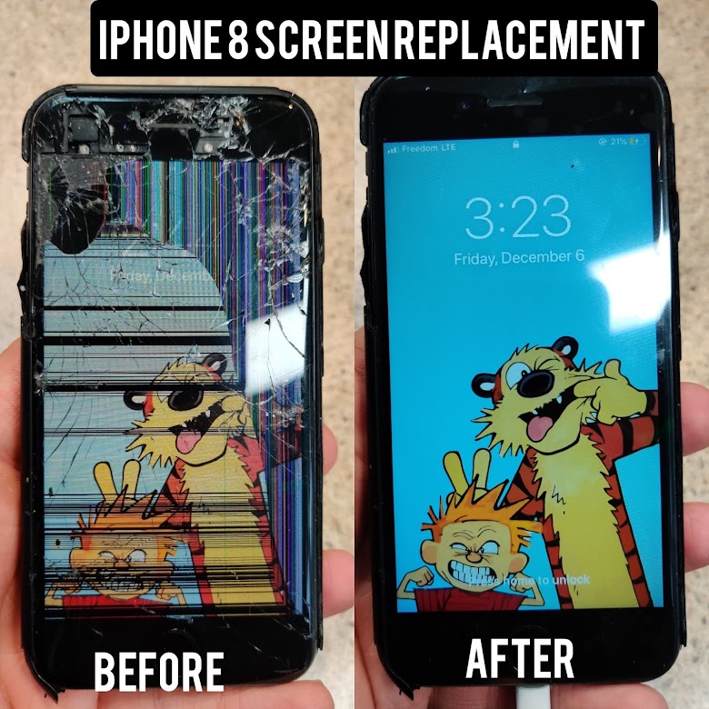 iPhone 8 before and after screen repair