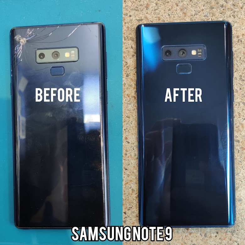 Samsung Note 9 back glass before and after repair