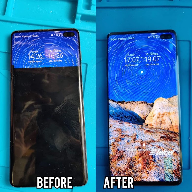 Samsung phone before and after screen repair